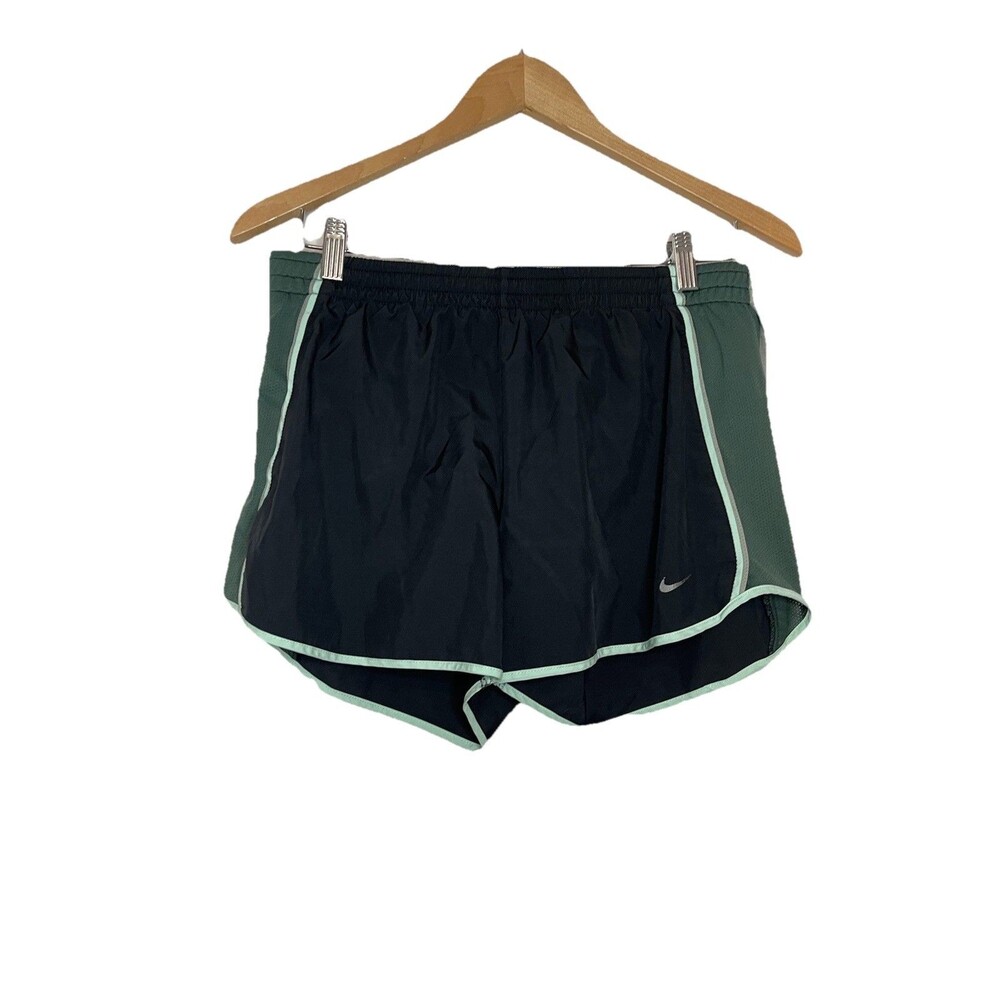 Nike Dri Fit Women's Medium Running Shorts Black Green 4" Inseam Elastic Waist